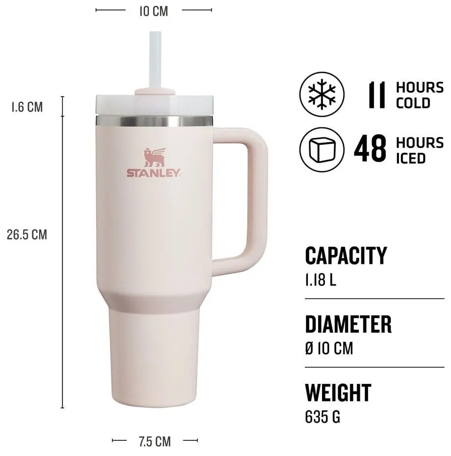 Borraccia termica rosa chiaro in acciaio inox 1,18 l Quencher H2.0 FlowState Tumbler Rose Quartz – Stanley