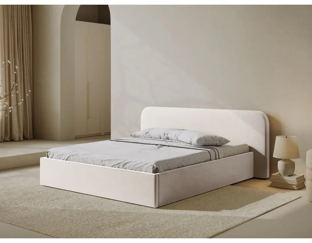 Letto matrimoniale imbottito avorio con contenitore e rete inclusi 180x200 cm Elizabeth – Micadoni