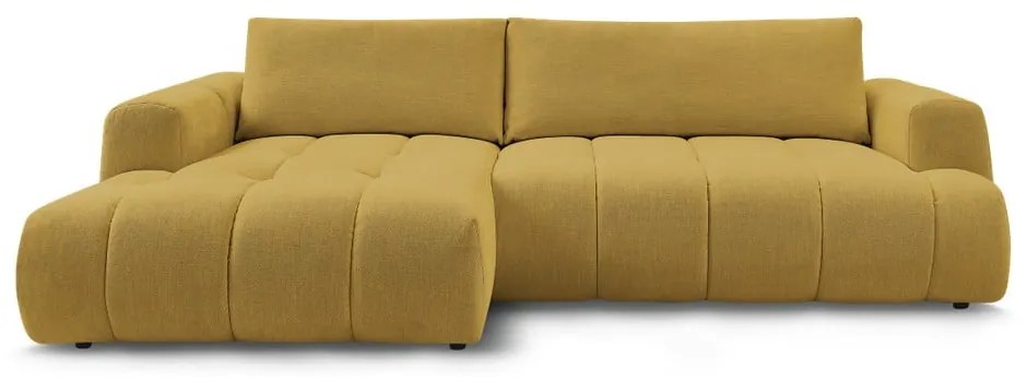 Divano angolare color senape allungabile e con contenitore (penisola a sinistra/chaise lounge) con rivestimento in ciniglia Fuji – Bobochic Paris