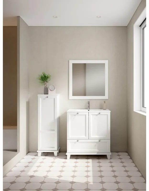 Mobile da bagno sotto lavabo VISOBATH Unike neve laccato opaco L 82.7 x H 85 x P 46 cm 1 cassetto 2 ante, lavabo posizionabile centralmente non incluso