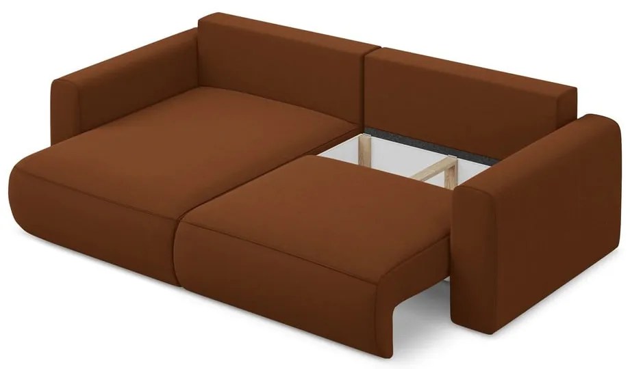 Divano angolare color terracotta allungabile/con contenitore (con penisola a sinistra/con chaise lounge) con rivestimento in velluto Kapua – Makamii