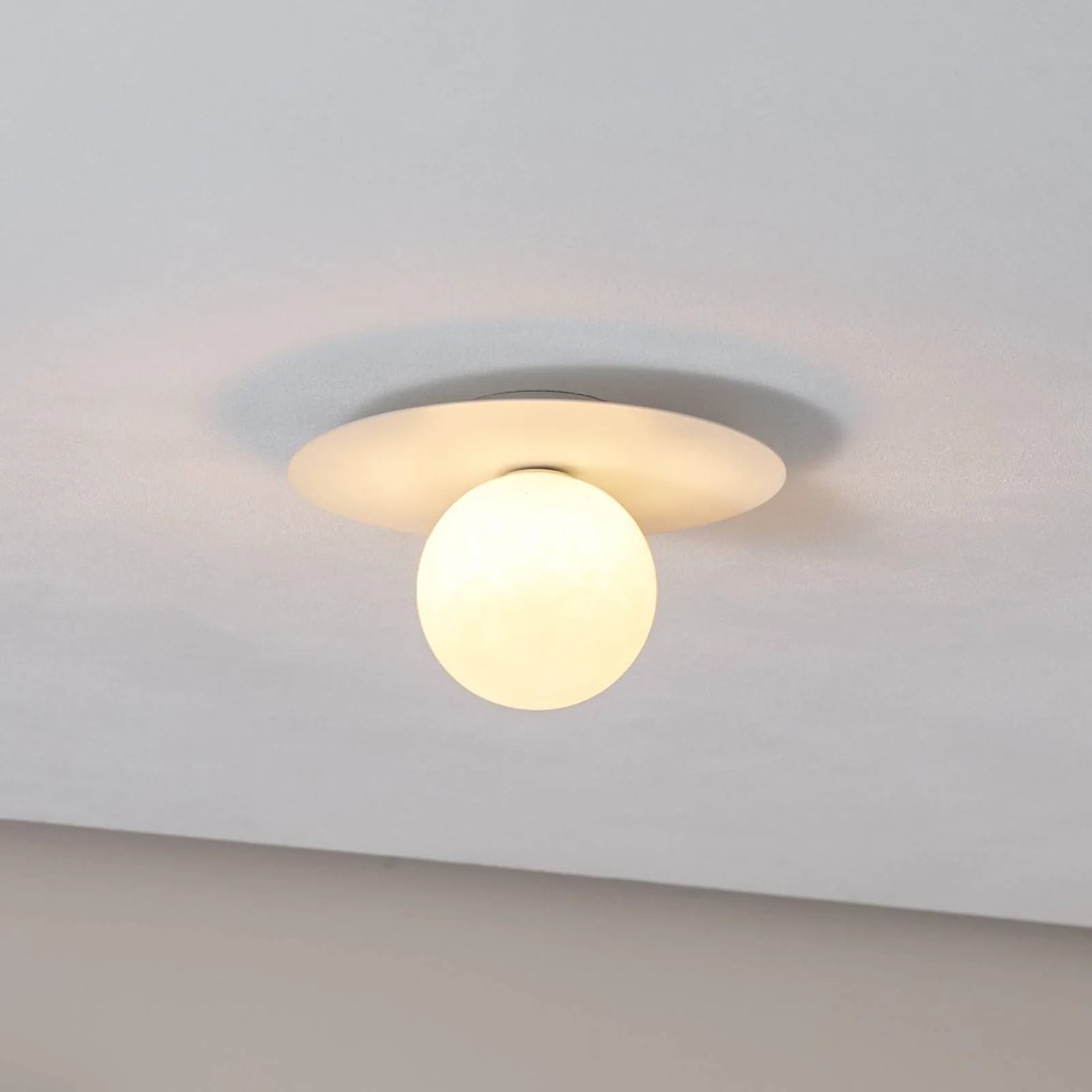 TK Lighting Plafoniere Pixie, bianco, vetro, Ø 25 cm, sfera, G9