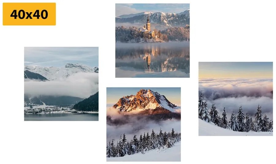 Set di quadri – Paesaggio invernale innevato