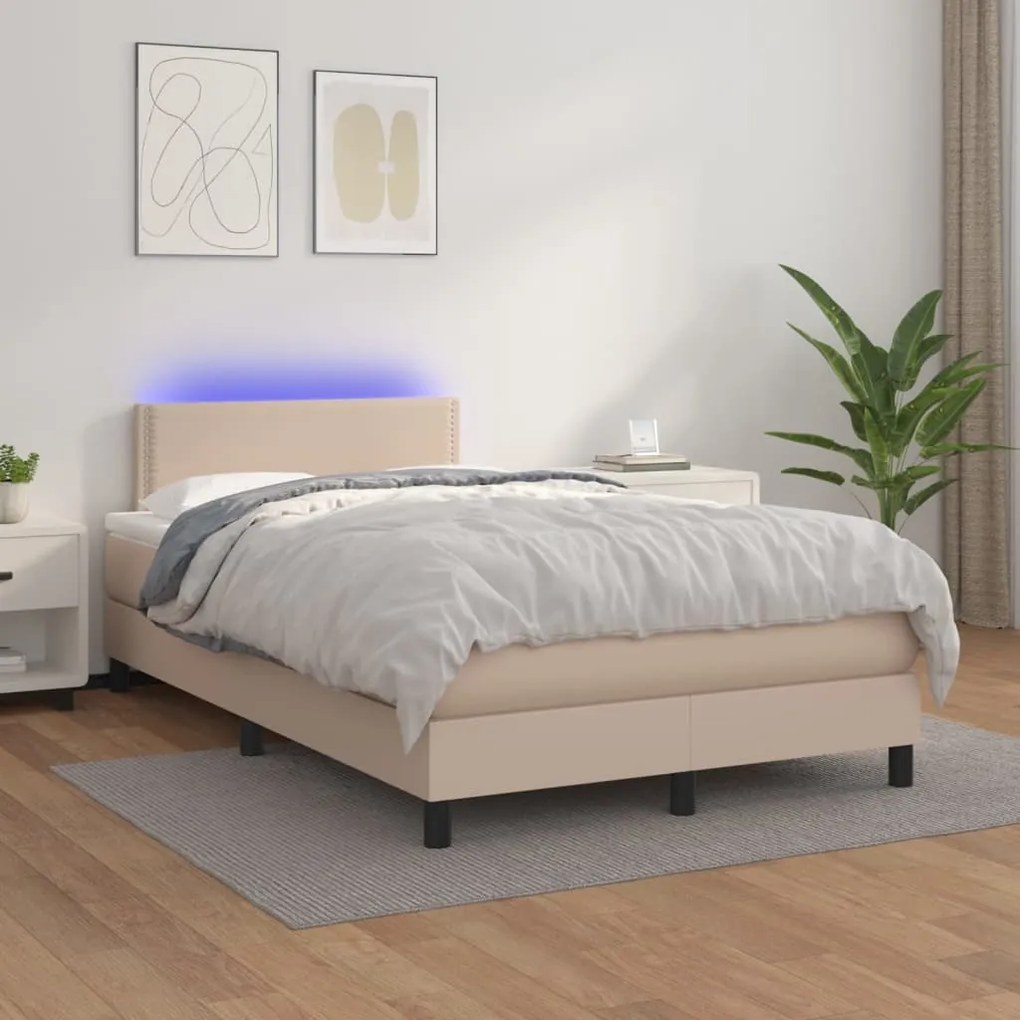 Giroletto Molle Materasso E Led Cappuccino 120x200cm Similpelle /
