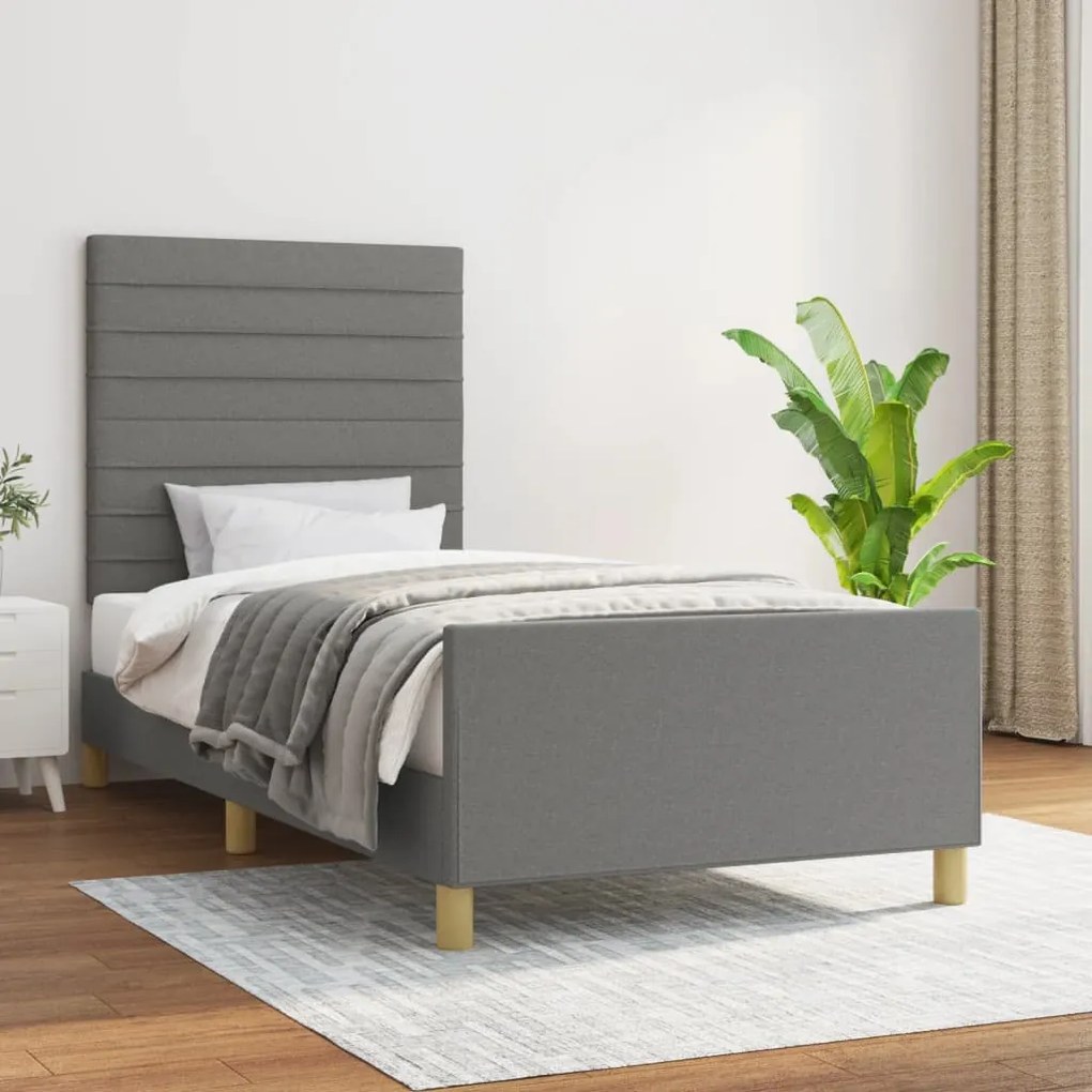 Giroletto con testiera grigio scuro 90x200 cm in tessuto