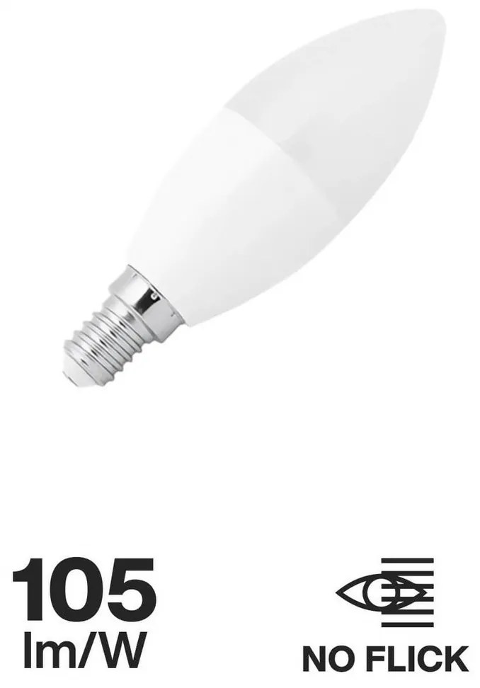 Lampada LED E14 6W C37 105lm/W Colore Bianco Caldo 2.700K