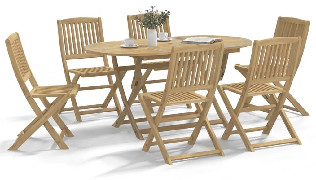 Set Da Pranzo Da Giardino 7 Pz İn Legno Massello Di Acacia /