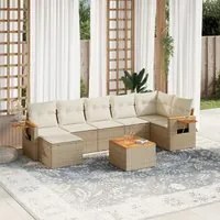 Set Divano da Giardino 8 pz con Cuscini Beige in Polyrattan 3227038