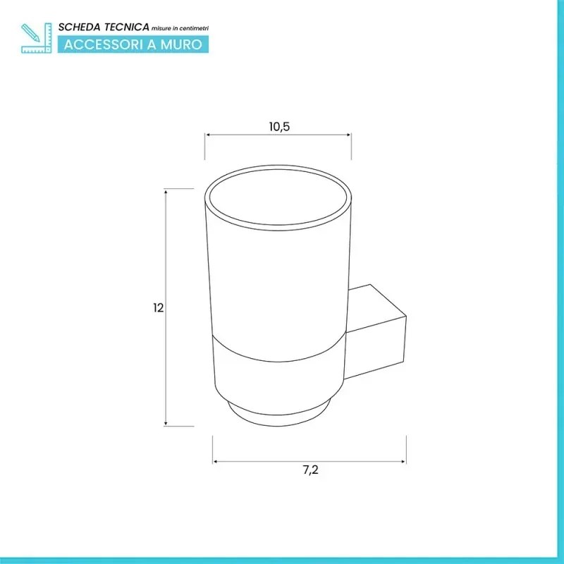 Bicchiere porta spazzolini a muro in acciaio grigio dal design moderno