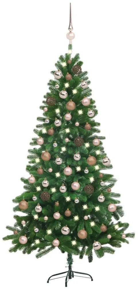 Albero di Natale Preilluminato con Palline Verde, Albero di Natale Preilluminato con Palline Verde 150 cm III