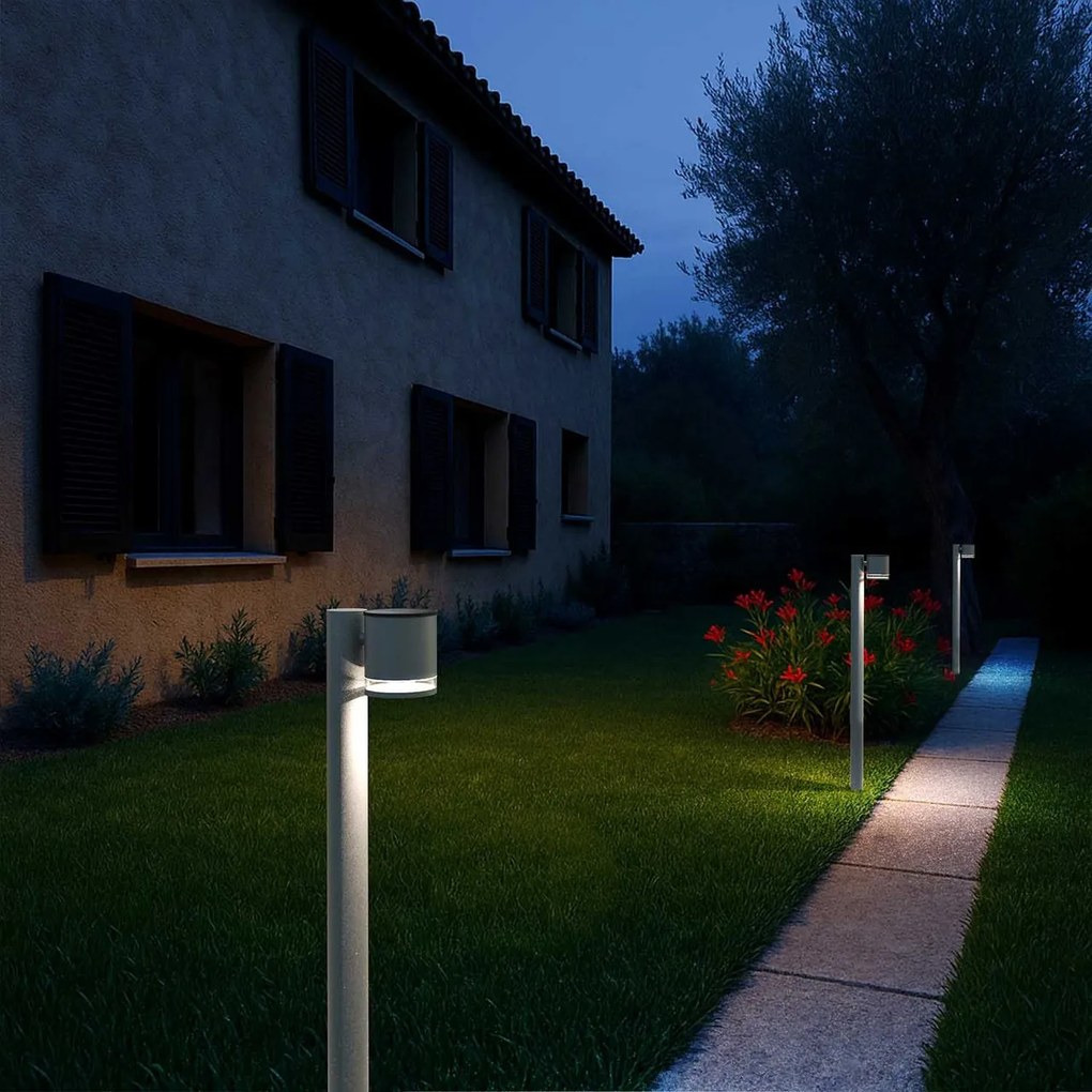 Paletto da Giardino Solare Grigio da 100cm IP54 in Alluminio Colore Bianco Naturale 4.000K