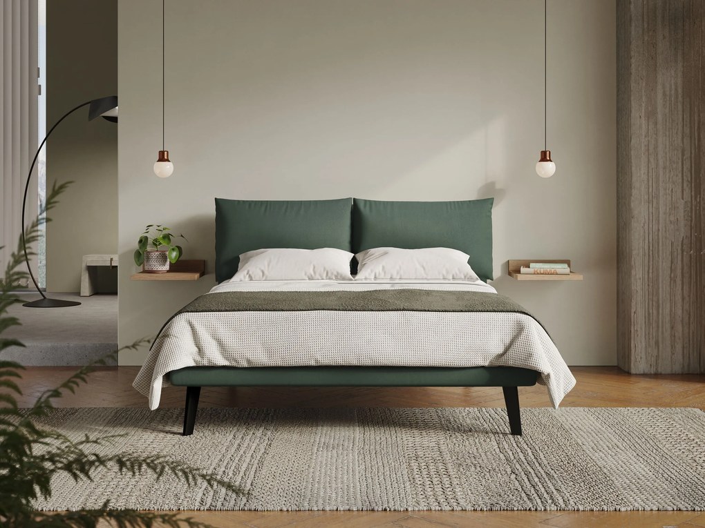 Astrid letto imbottito con piedi in legno in microfibra smacchiabile T11