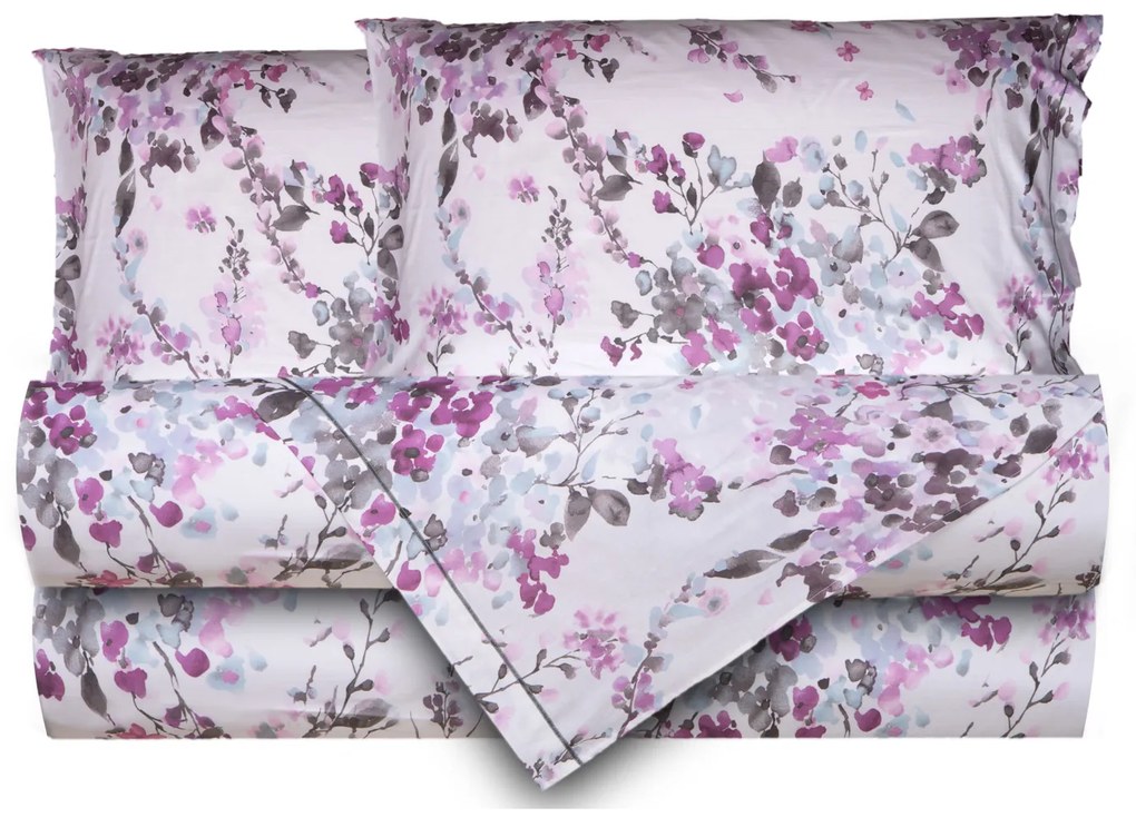 Completo letto matrimoniale fiori acquerello