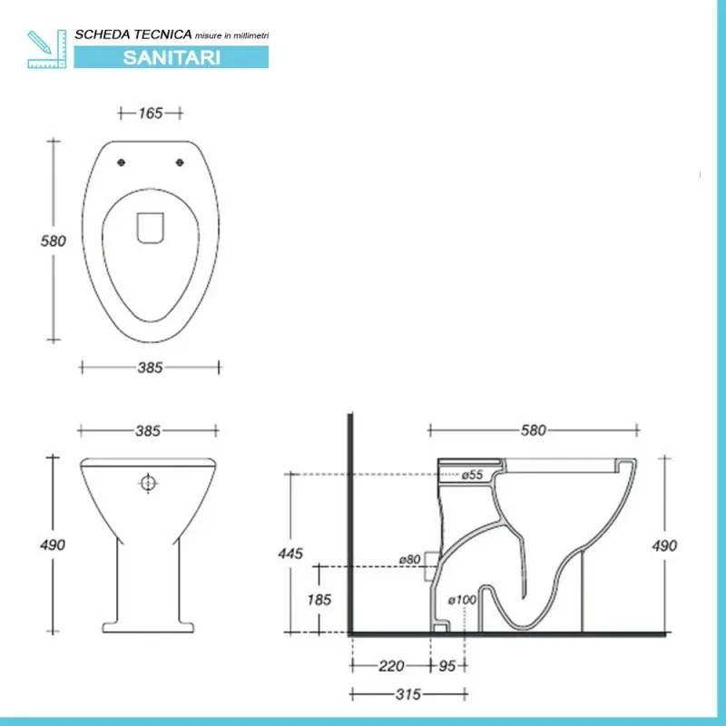 Wc per anziani e disabili con scarico a pavimento e altezza 49 cm
