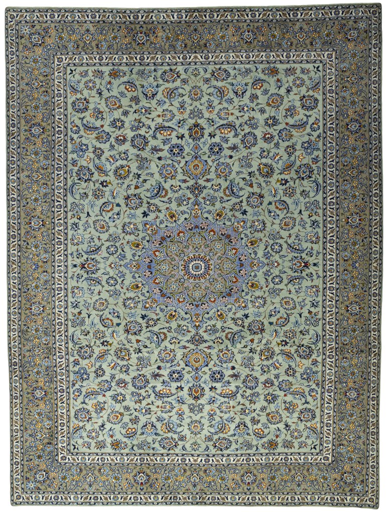 Kashan Tappeto persiano 390 x 300 Verde (Iran) Annodato A Mano