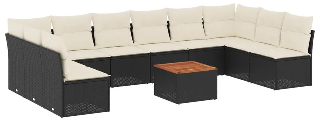 Set divani da giardino 11 pz con cuscini in polyrattan nero