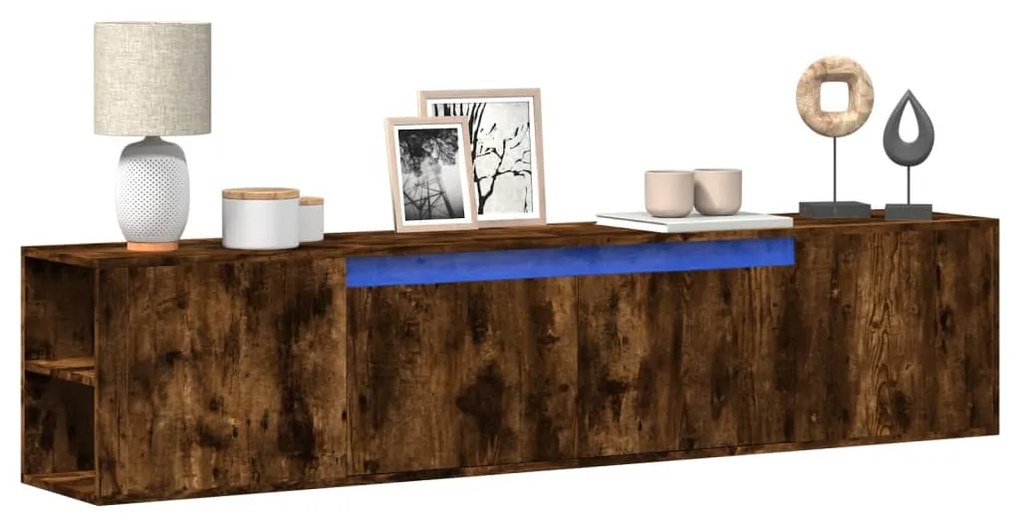 Mobile Tv A Parete Con Led Rovere Fumo 180x31x39,5 Cm /