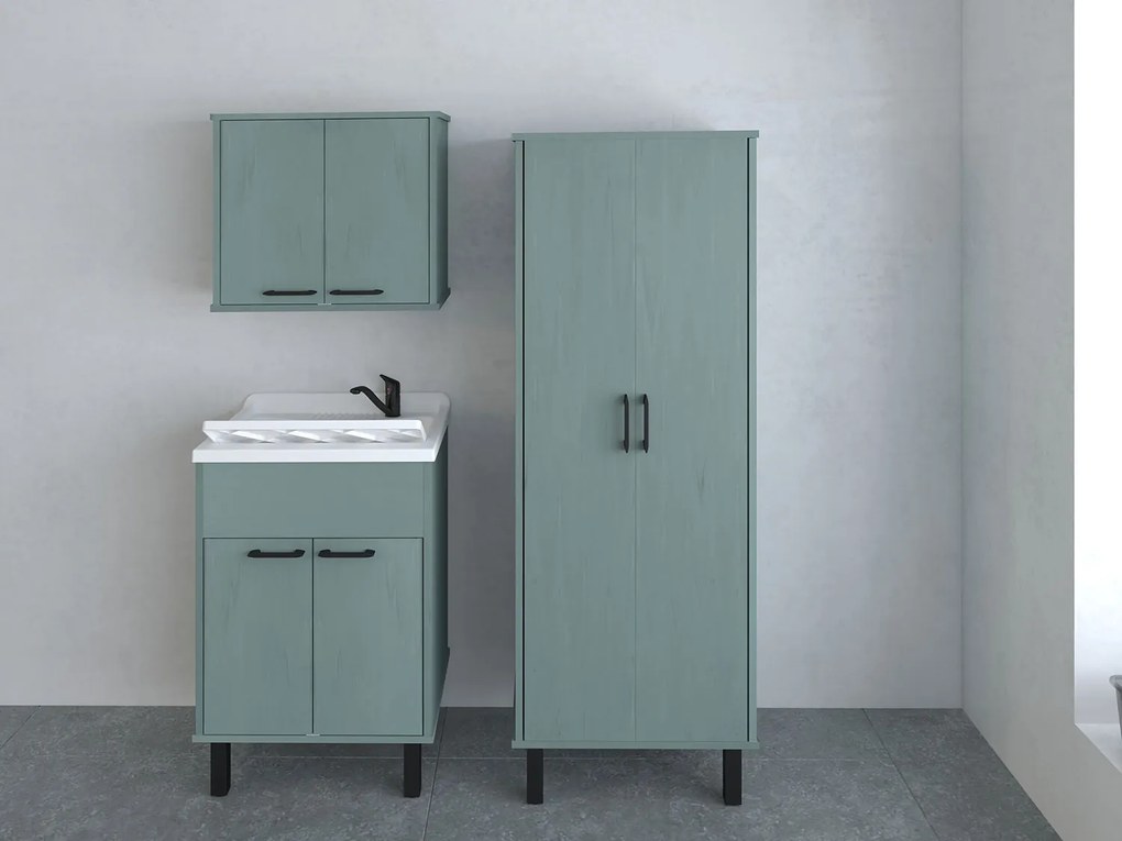 Mobile Lavatoio Smeraldo 60x50x85 cm con Vasca in PP Struttura in PVC Verde Scuro...