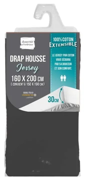 Lenzuolo elasticizzato in jersey antracite 160x200 cm Jersy - douceur d'intérieur
