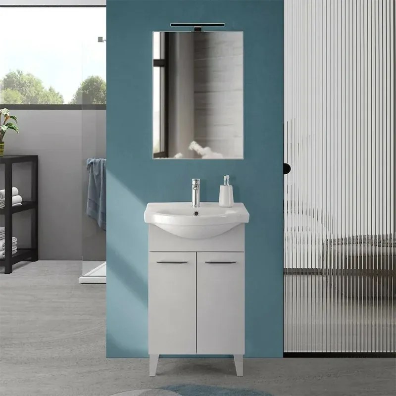 Mobile bagno a terra 65 cm grigio calce con lavabo e specchio Moon