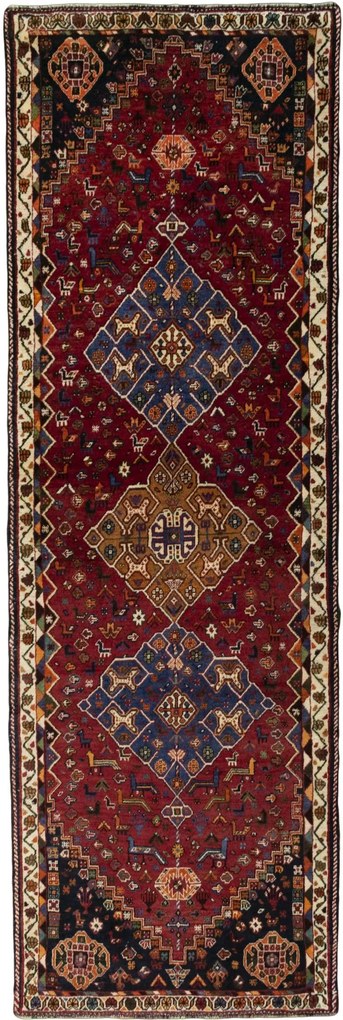 Shiraz Tappeto 100x300 Rosso (Iran) Annodato A Mano