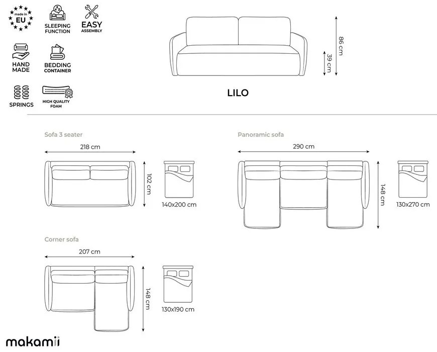 Divano angolare blu polveroso allungabile/con contenitore (a U) con rivestimento in ciniglia Lilo – Makamii