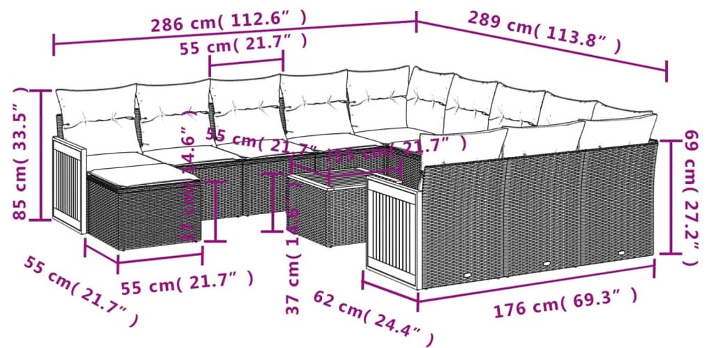 Set Divani da Giardino 13 pz con Cuscini Grigio in Polyrattan