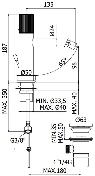 Paffoni Jo Jo135cr Miscelatore Bidet con scarico automatico 1”1/4G Cromo