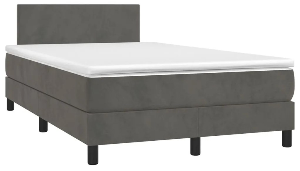 Letto a molle materasso e led grigio scuro 120x190cm in velluto