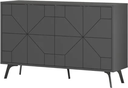 Madia Moderna 4 Ante 123 Cm Design Geometrico Piedi Metallici Dune Antracite
