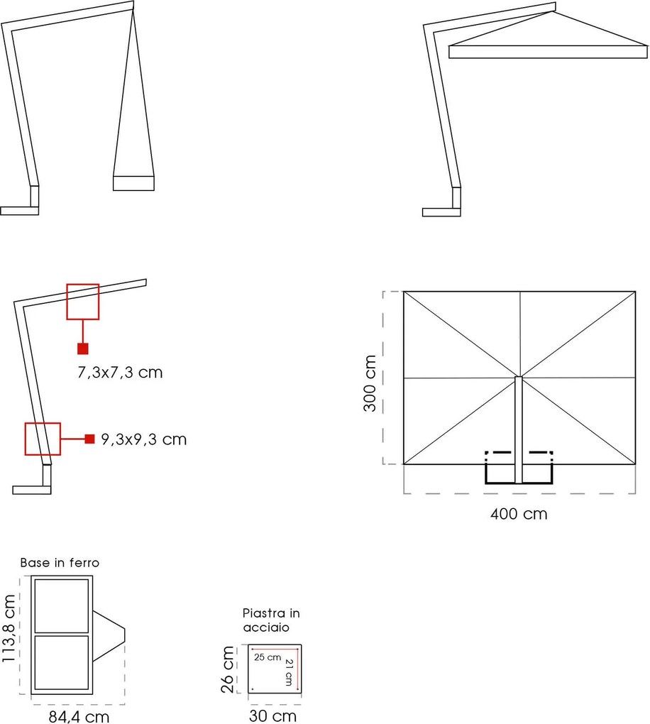Ombrellone da Giardino Decentrato 3x4m in Legno Telo in Acrilico con Balza Danieli Tokio Ecrù...