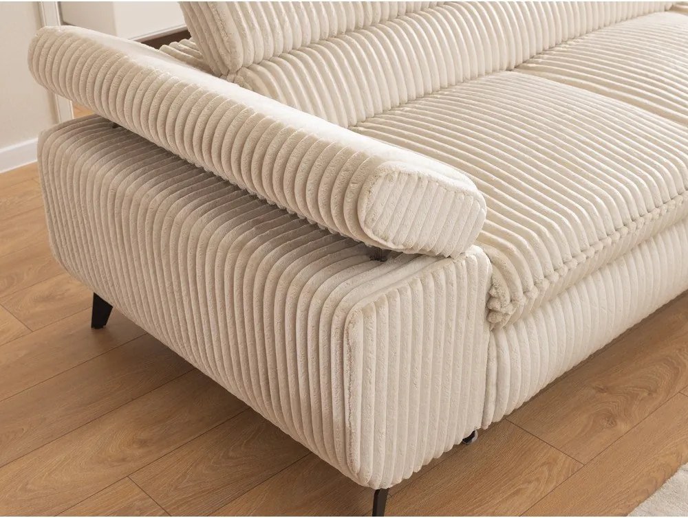 Divano angolare beige (con penisola a destra/a L) con rivestimento in velluto a coste Marbeya – Ropez