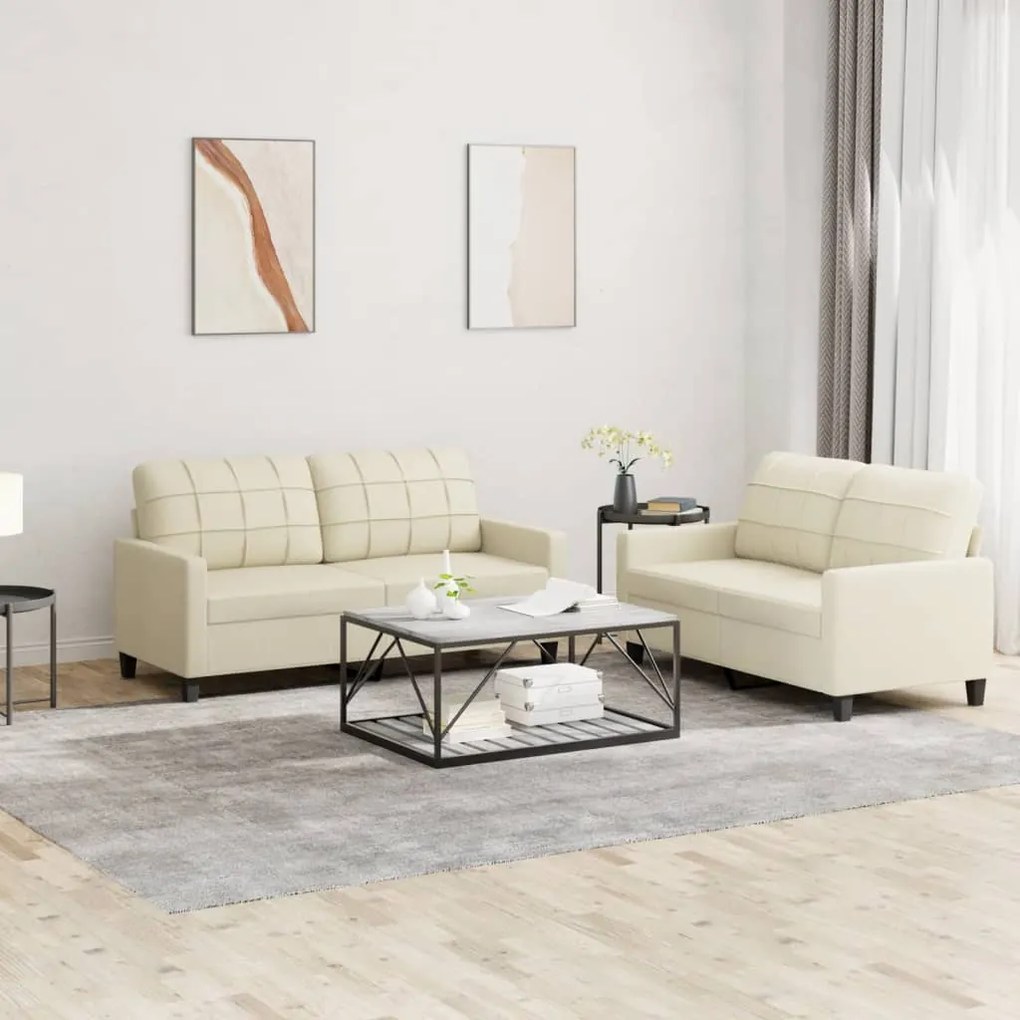 Set Di Divani 2 Pz Con Cuscini Crema İn Similpelle /