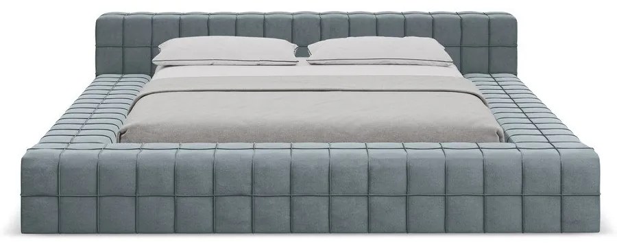 Letto matrimoniale imbottito azzurro con griglia 140x200 cm Akela - Makamii