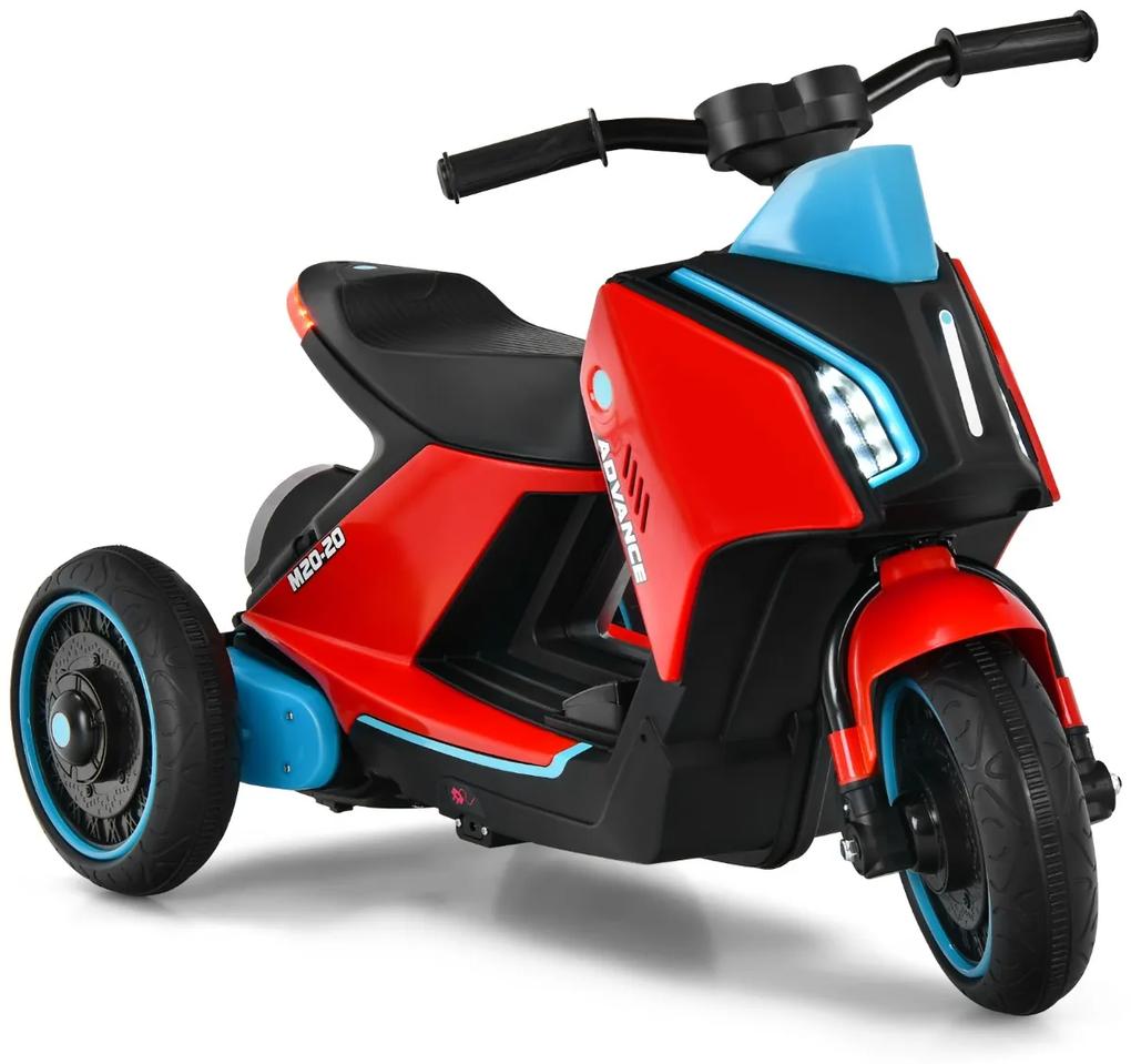 Costway Moto elettrica cavalcabile 6 V per bambini con luci e musica, Moto cavalcabile a batteria con 3 ruote Rosso