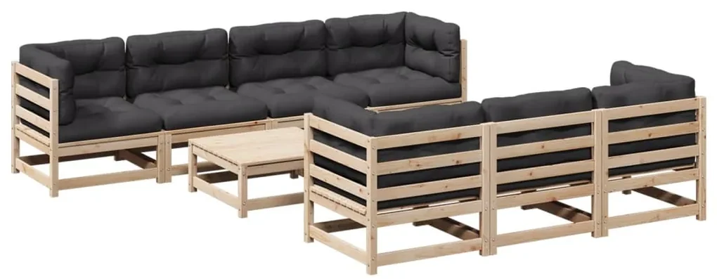 Set divani da giardino 8 pz con cuscini legno massello di pino
