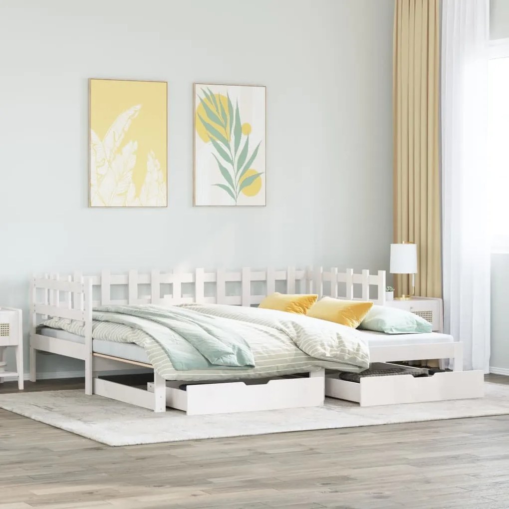 Dormeuse letto estraibile e cassetti bianca 80x200cm legno pino