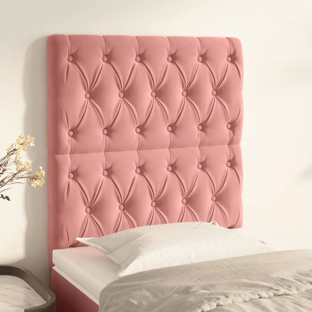 Testiera 2 Pz Rosa 80x7x78/88 Cm İn Velluto /