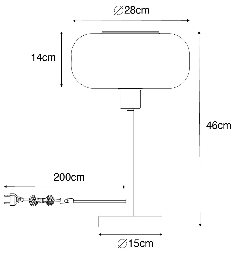 Lampada da tavolo Art Déco nera con vetro ambrato - Bizle