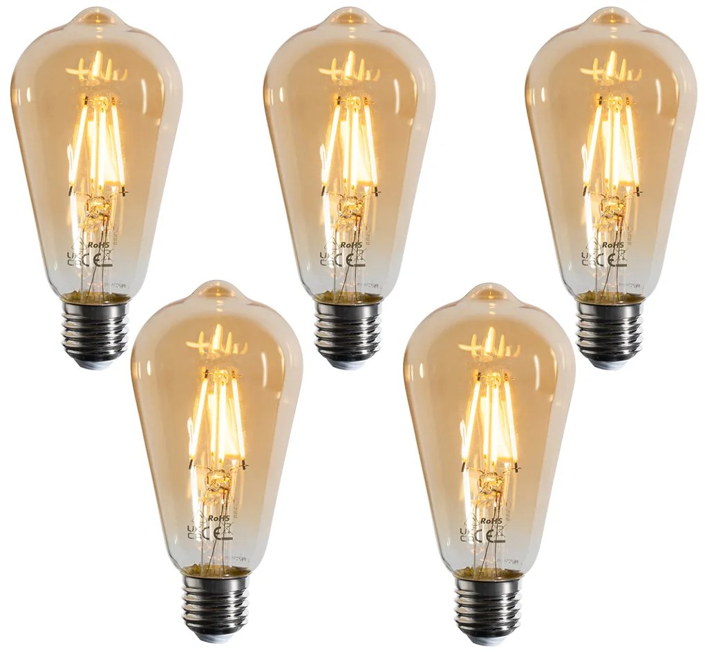 Set di 5 Lampadine LED a filamento dimmerabili E27 ST64 Oro 4.5W 450 lm 2200K