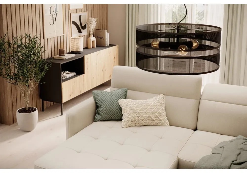 Divano angolare beige allungabile/con contenitore (con penisola a sinistra/con chaise lounge) e rivestimento in velluto Gomsi – ELTAP