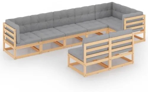 Set Divani da Giardino 8 pz con Cuscini Legno Massello di Pino