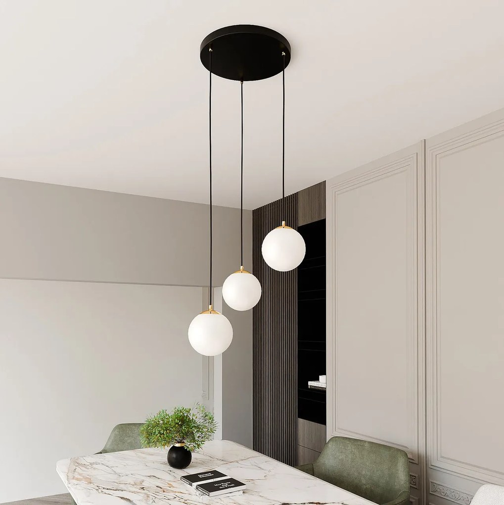 Lampadario a sospensione in Acciaio ROYAL 3 Nero/Bianco e Oro 3xE14