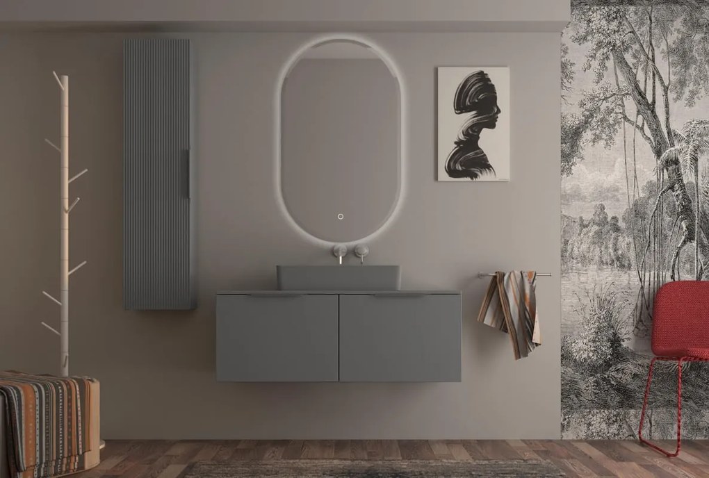 Mobile da bagno sospeso sotto lavabo L 120 x H 43 x P 44 cm grigio laccato opaco, 2 cassetti BADEN HAUS Modula