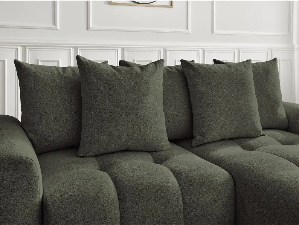 Divano angolare color kaki allungabile/con contenitore (con penisola a destra/con chaise lounge) con rivestimento in ciniglia Roxelane – Bobochic Paris