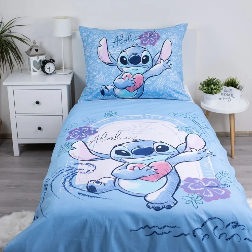 Set copripiumino e federa da bambini blu in cotone per letto singolo 140x200 cm Lilo and Stitch "Wave" – Jerry Fabrics