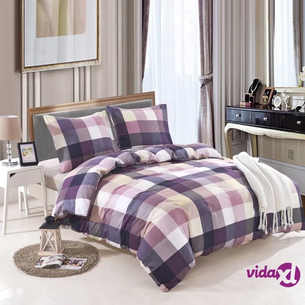 vidaXL Set Copripiumino Stampa a Scacchi Viola 155x220/80x80 cm