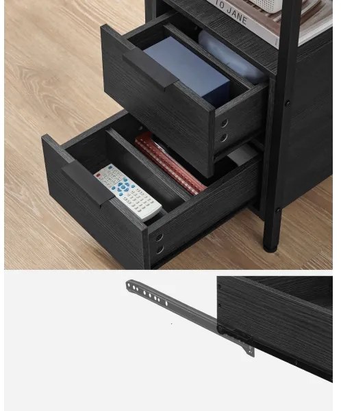 Comodino ROD nero con prese elettriche e porte USB integrate