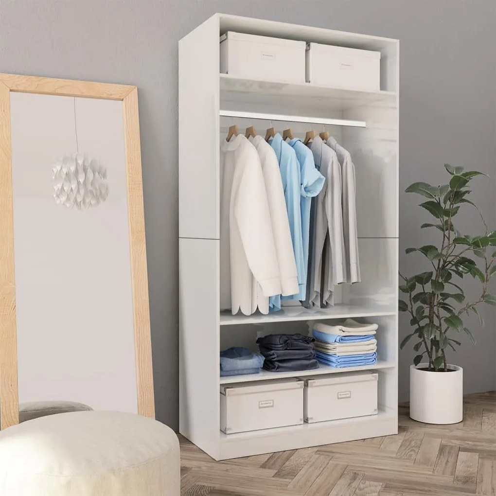 Armadio Bianco Lucido 100x50x200 Cm İn Legno Multistrato /