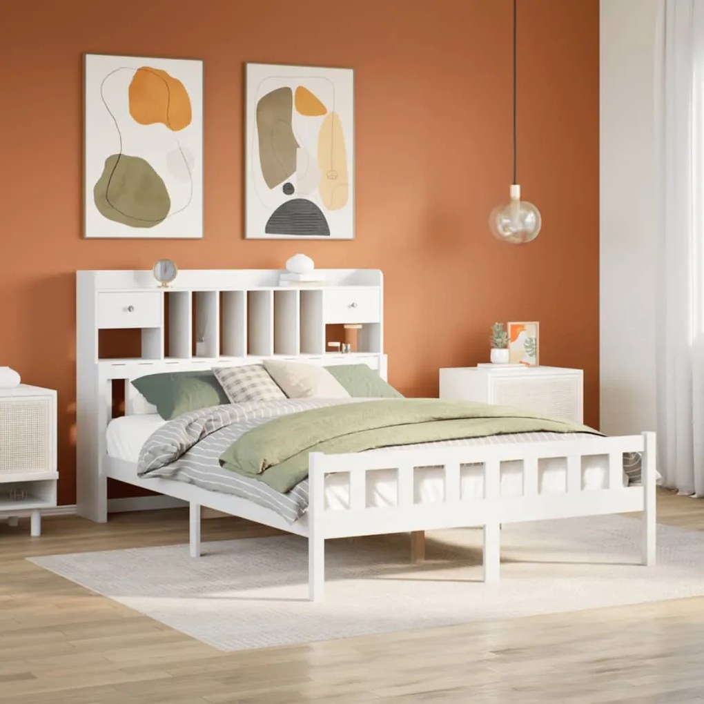 Letto libreria senza materasso bianco 160x200 cm legno di pino